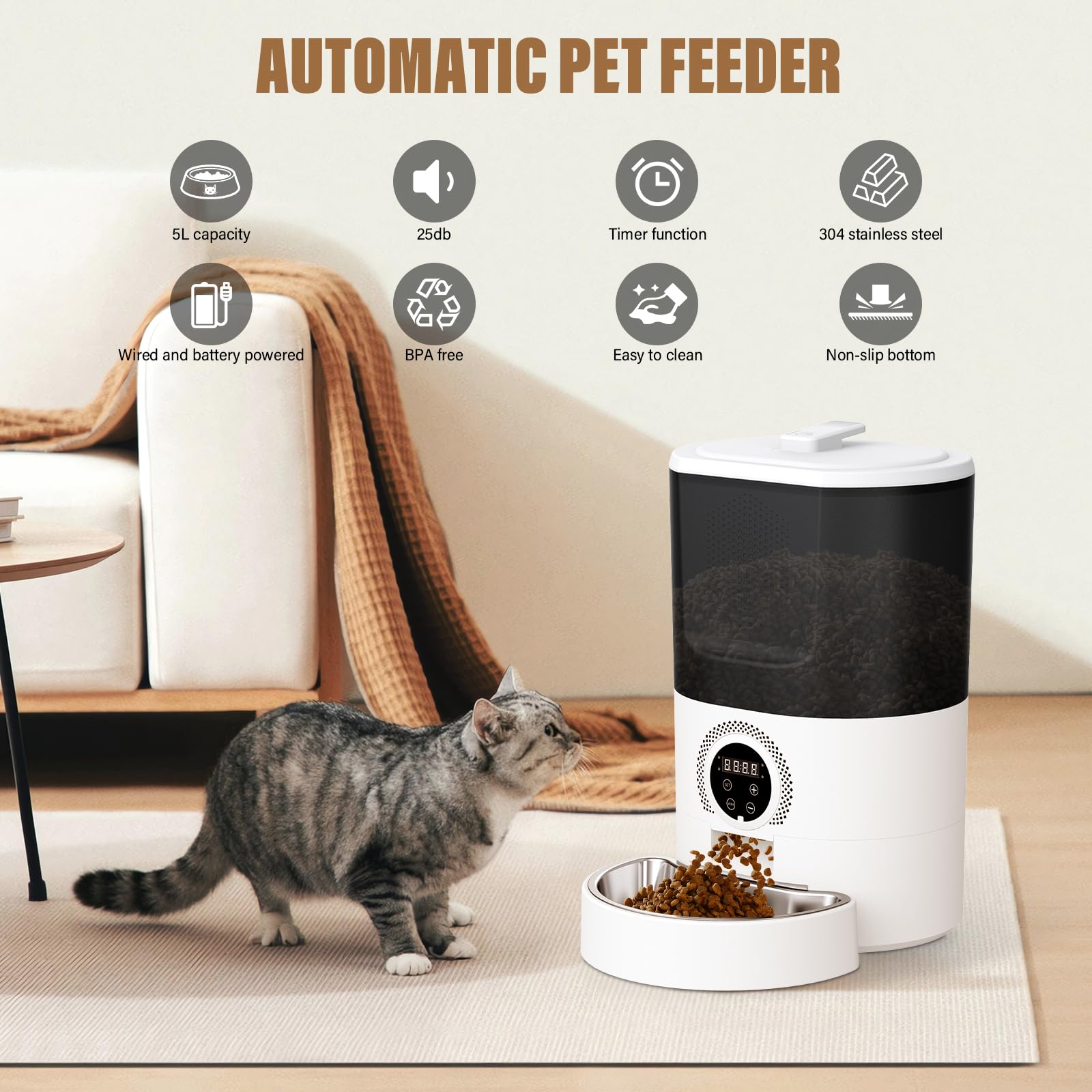 ASONINE Automatic Cat Feeder 5L